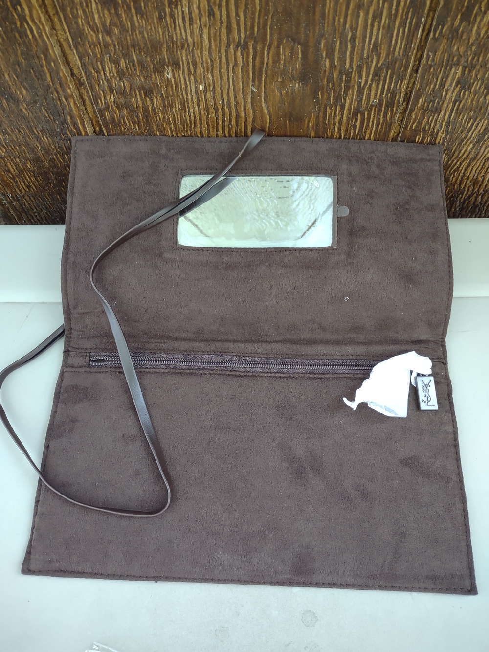 Yves Saint Laurent Brown Suede Clutch w Mirror - Picture 2 of 3